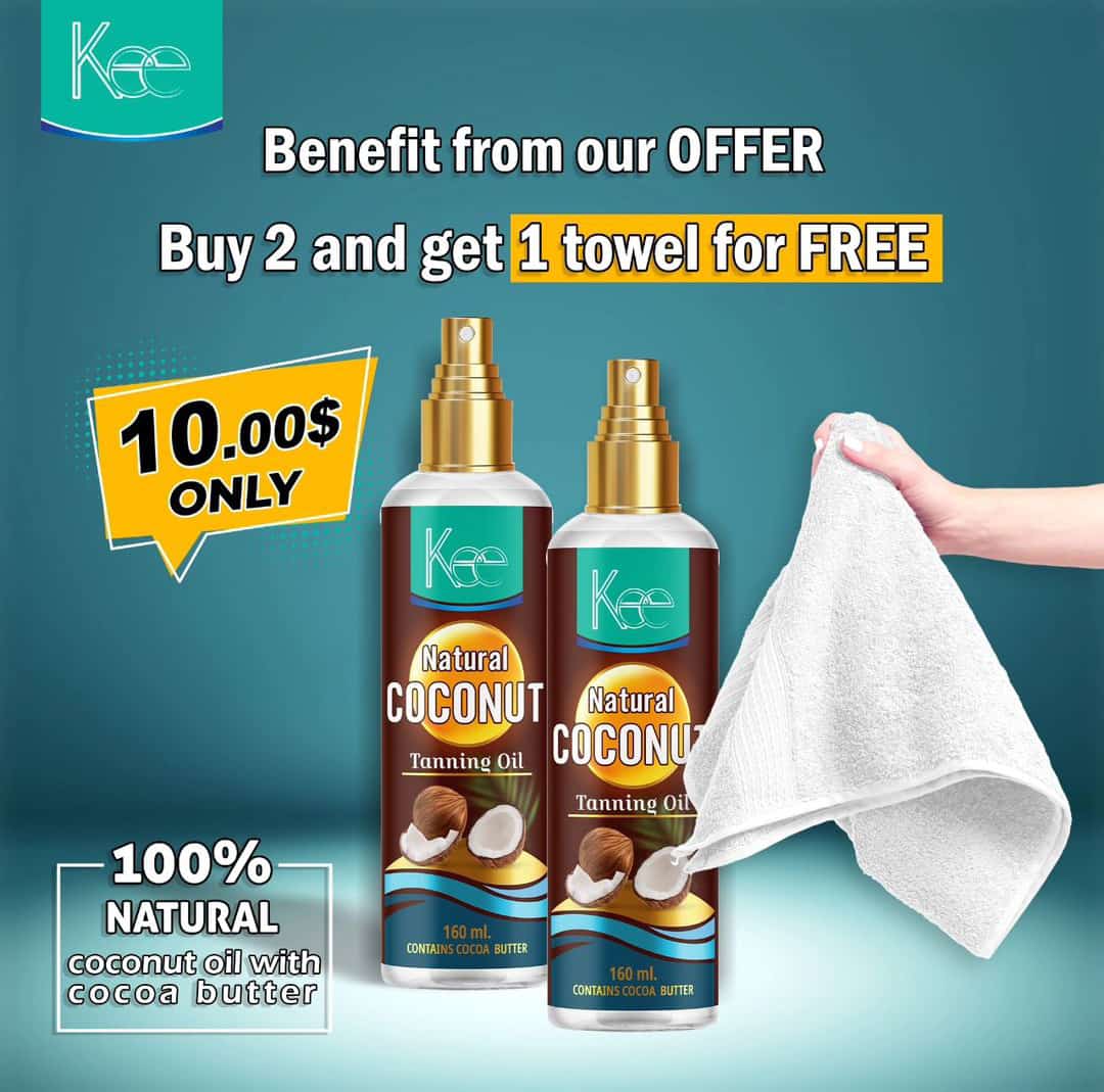 Kee Natural Coconut Tanning Oil Offer 2x160ML + Towel Free