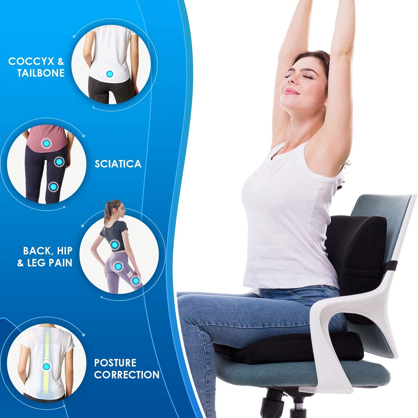 Albro Orthopedic Memory Foam Set Seat & Back Support Cushions