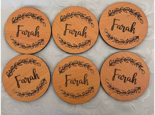 LCBE Custom Wood Laser Cut Round Coasters (6 pcs)