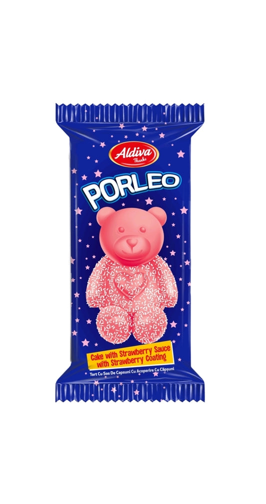 Aldiva Porleo Strawberry Coated Bear Cake with Strawberry Sauce 50G (24 pcs)