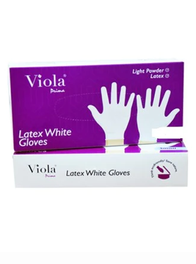 Viola Prima Latex Gloves White (50 gloves)